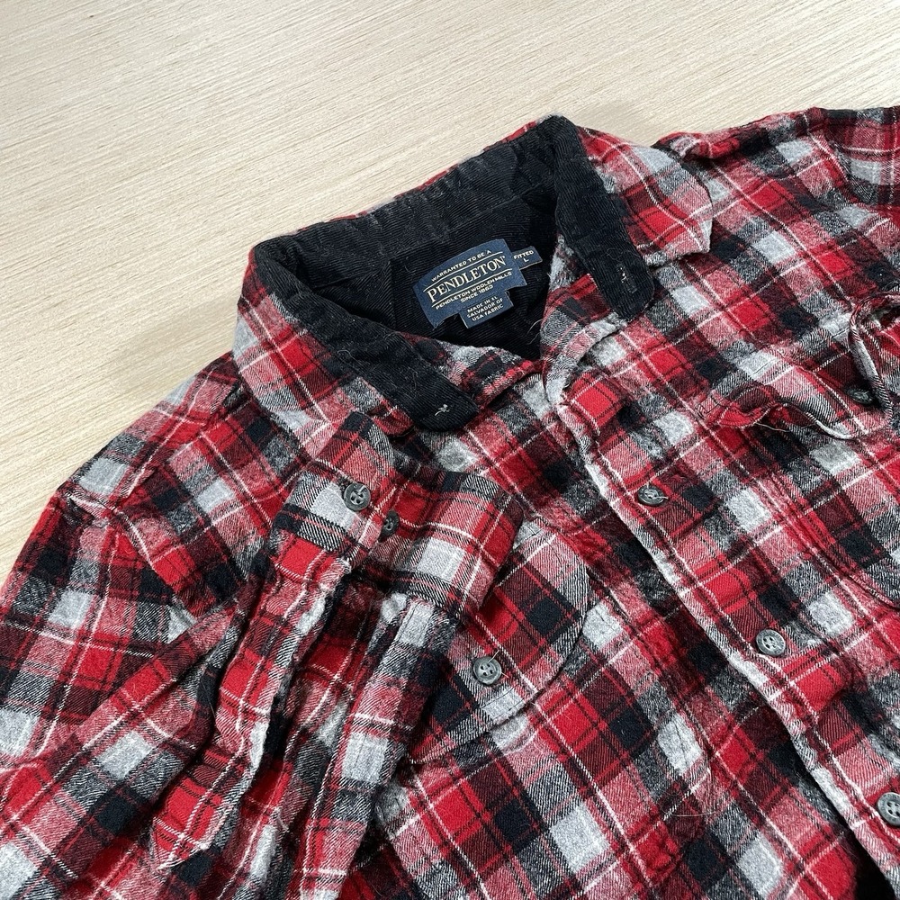Pendleton Button Up Flannel Shirt Shacket Youth L Fitted Red‎ Plaid